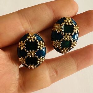 Elegant Gold and Blue Floral Earrings